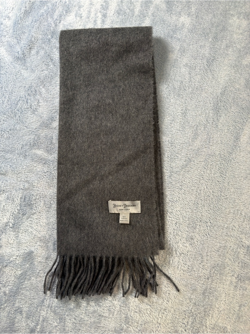 Hickey Freeman Charcoal Gray Cashmere Fringe Scarf #3215